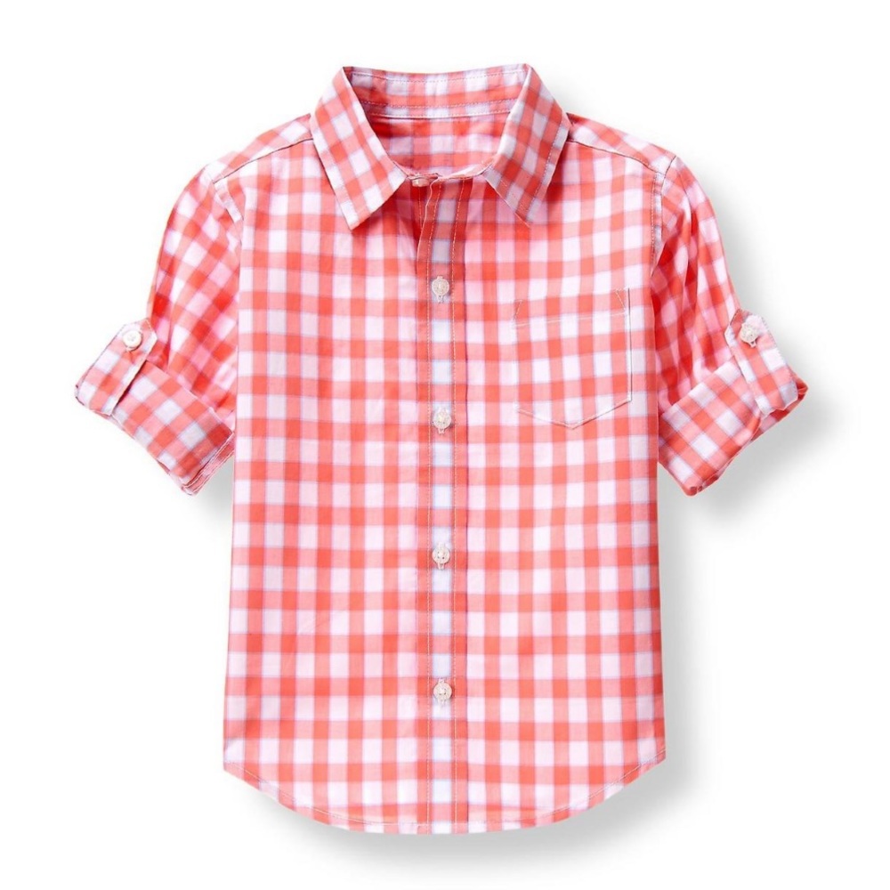 Janie & Jack size 5 boys coral checked button down shirt